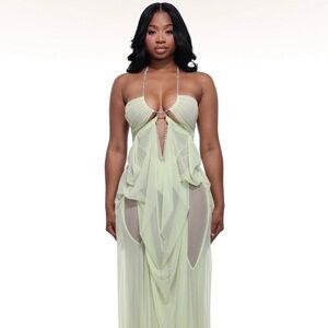 Elegant yellow lime Sheer Gown